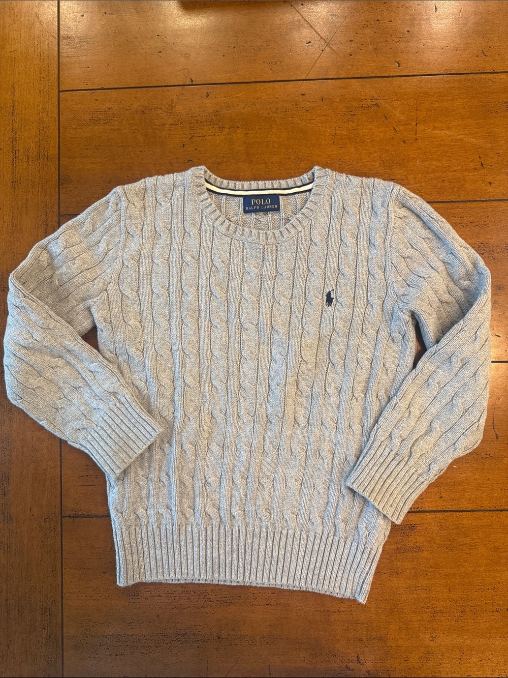 Polo by Ralph Lauren Boy’s Heather Gray Cable Crewneck Sweater EUC (231)
